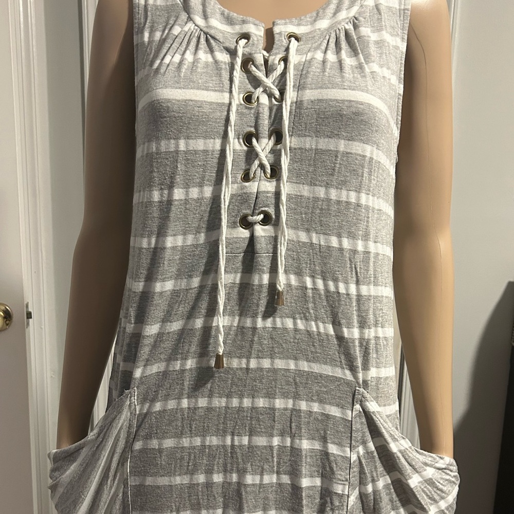 Gray and white striped cover-up